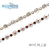 Silver & Gold Reversible Bracelet with Garnets and Pearls- 7"